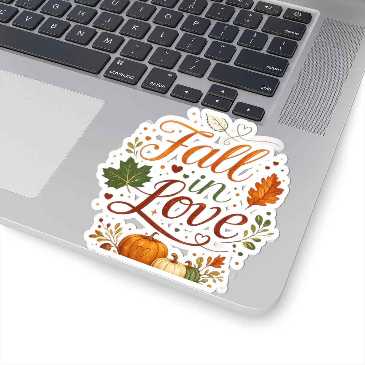 Fall in Love Autumn Sticker — Pumpkin & Leaf Kiss-Cut Decal