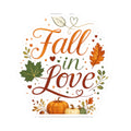 Fall in Love Autumn Sticker — Pumpkin & Leaf Kiss-Cut Decal