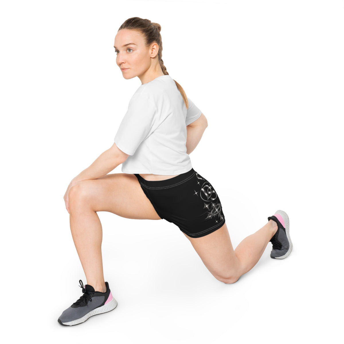 Black Shimmer Heart & Star Women's Athletic Shorts