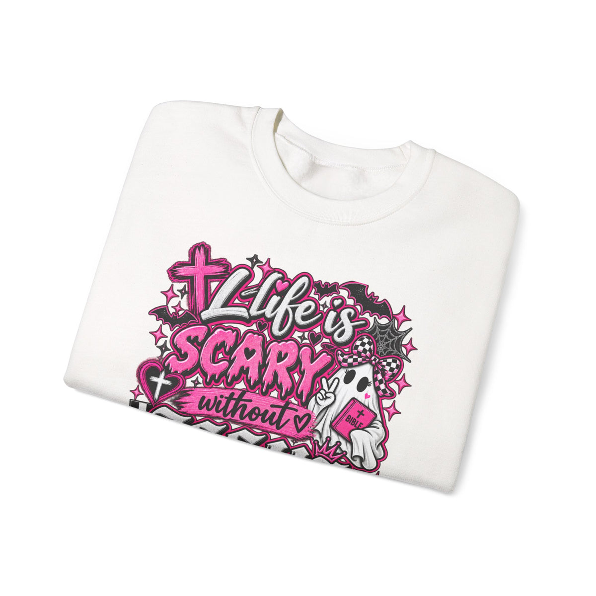 Life Is Scary Without Jesus Christian Crewneck Sweatshirt