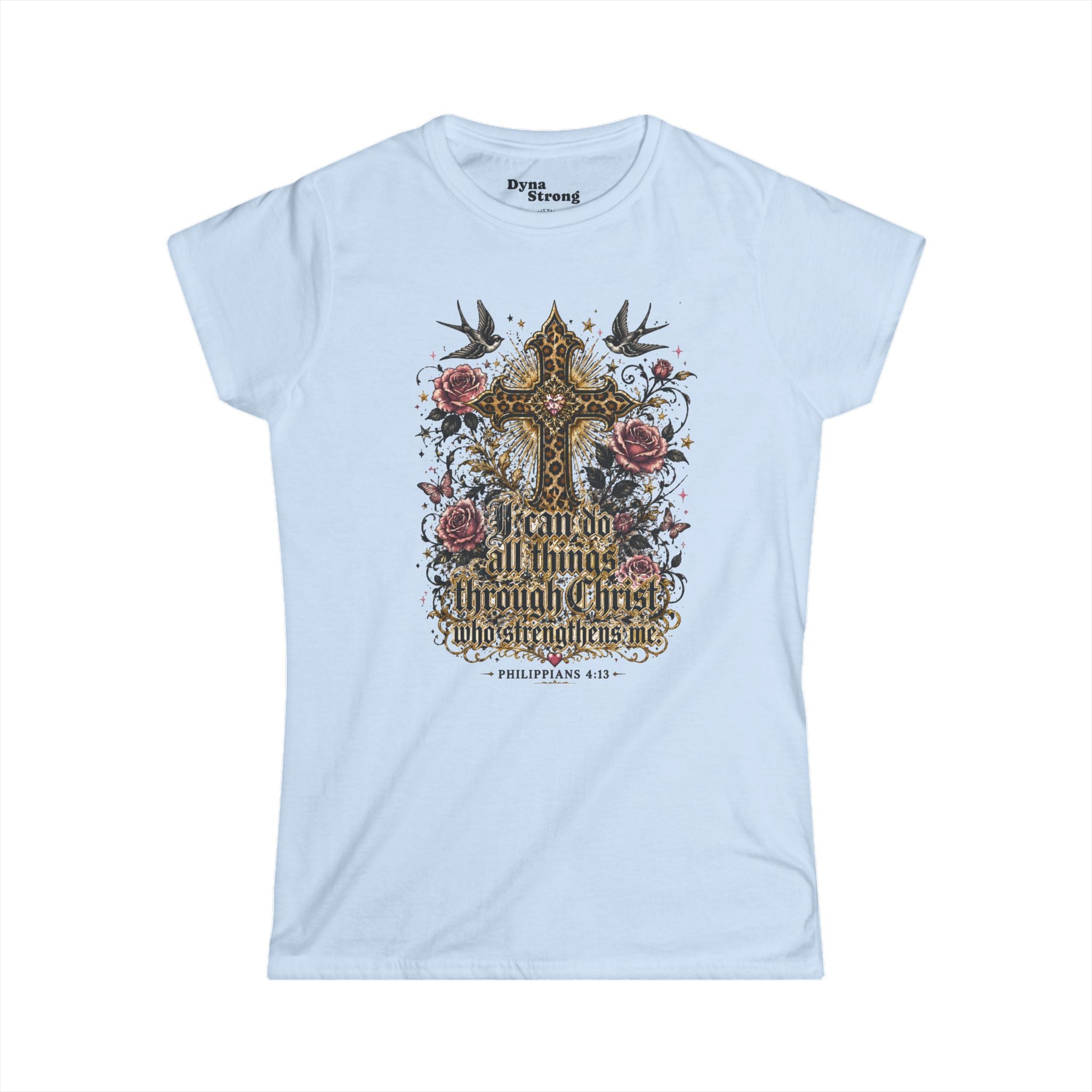 Women’s Softstyle "Strengthens Me" Philippians 4:13 Inspirational T-Shirt – Azalea Pink, Baby Blue, or Black