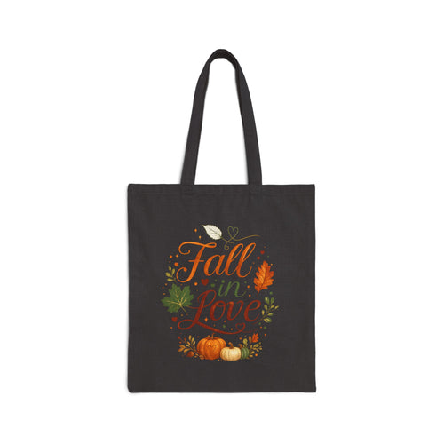 Fall in Love Canvas Tote — Autumn Pumpkin Leaves Grocery & Market Bag