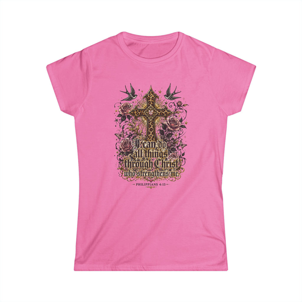 Women’s Softstyle "Strengthens Me" Philippians 4:13 Inspirational T-Shirt – Azalea Pink, Baby Blue, or Black
