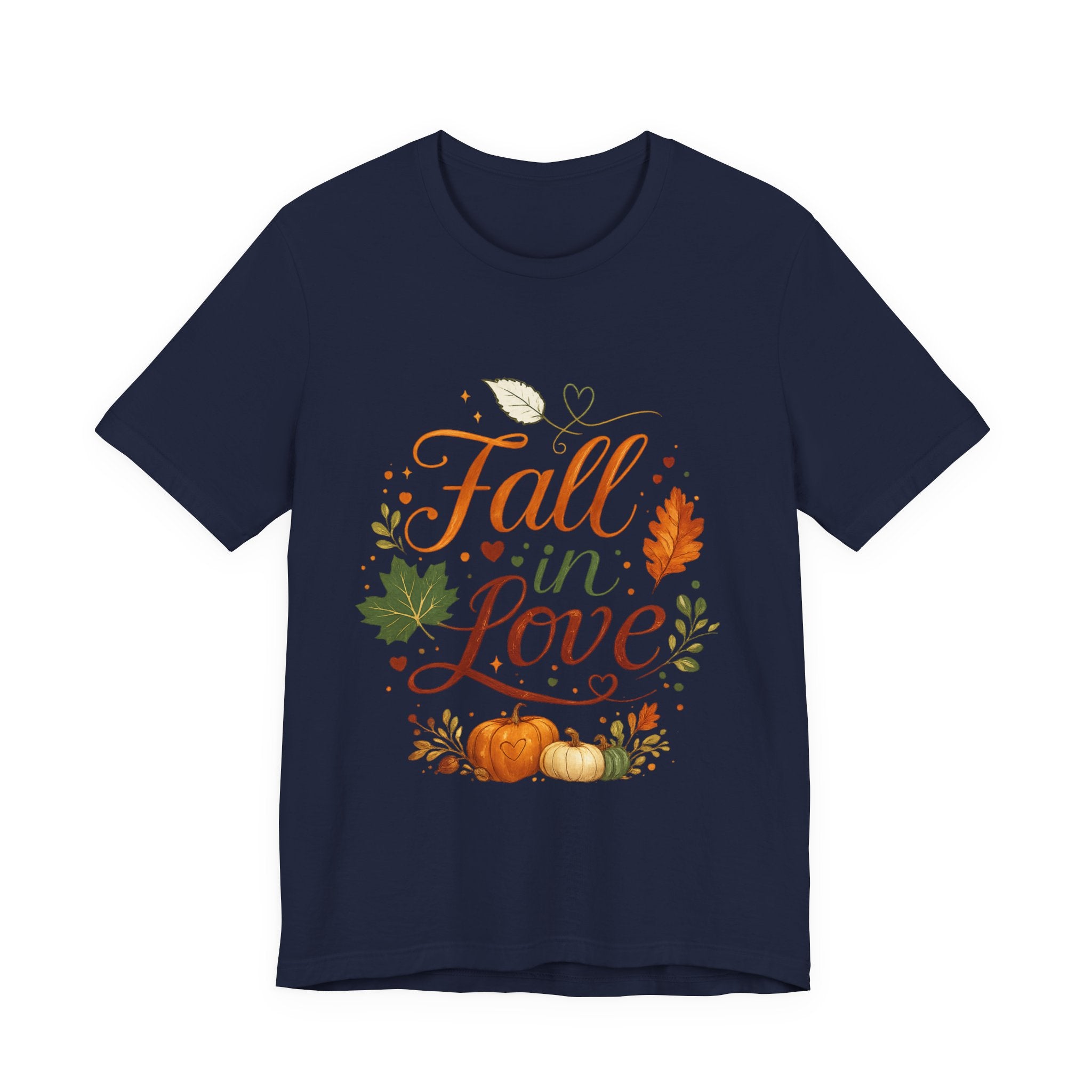 Fall in Love Tee — Autumn Pumpkin & Leaves Graphic Shirt