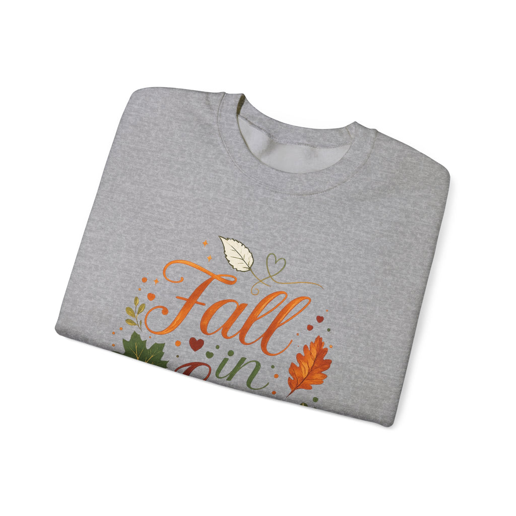 Fall in Love Sweatshirt — Autumn Pumpkin & Leaves Cozy Crewneck