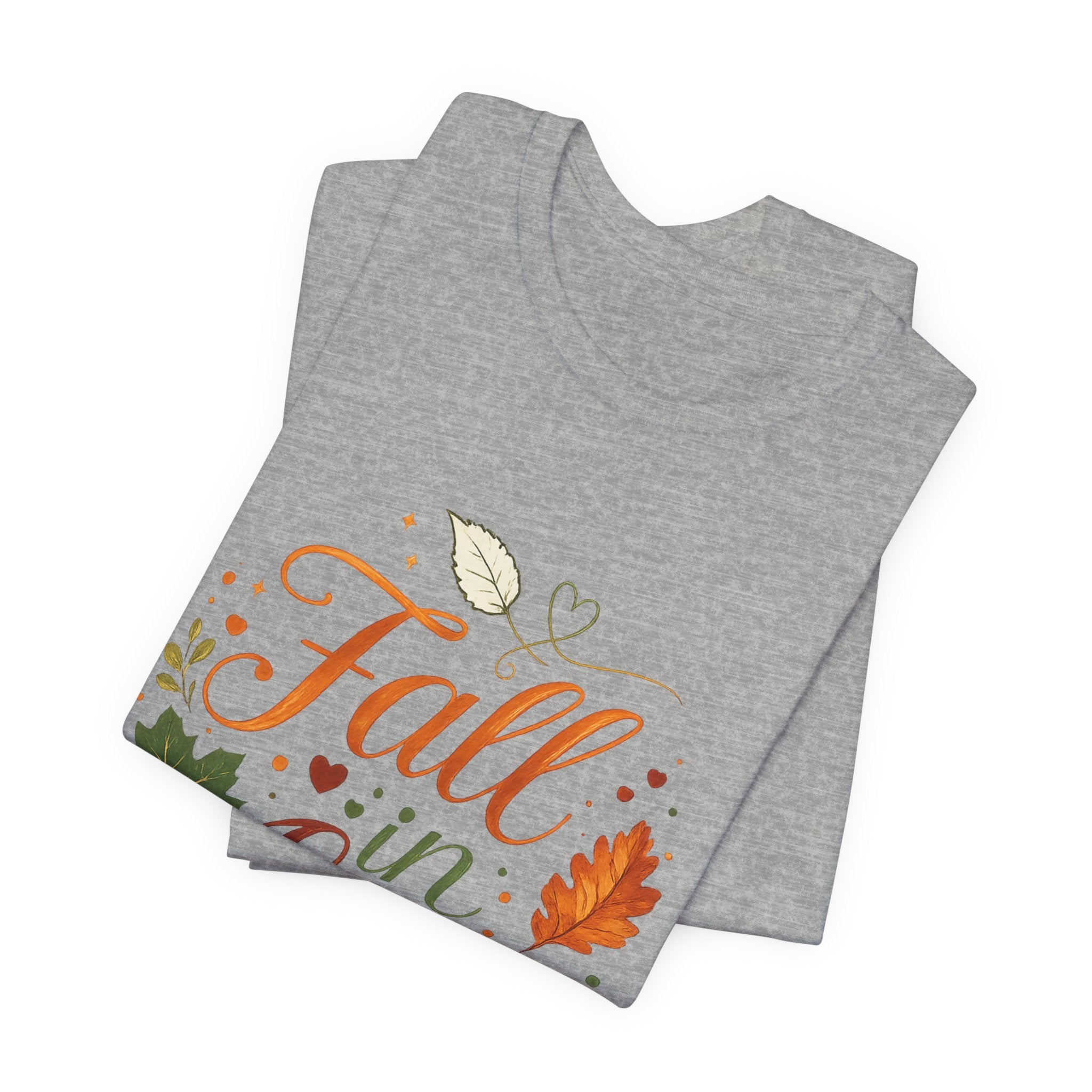 Fall in Love Tee — Autumn Pumpkin & Leaves Graphic Shirt