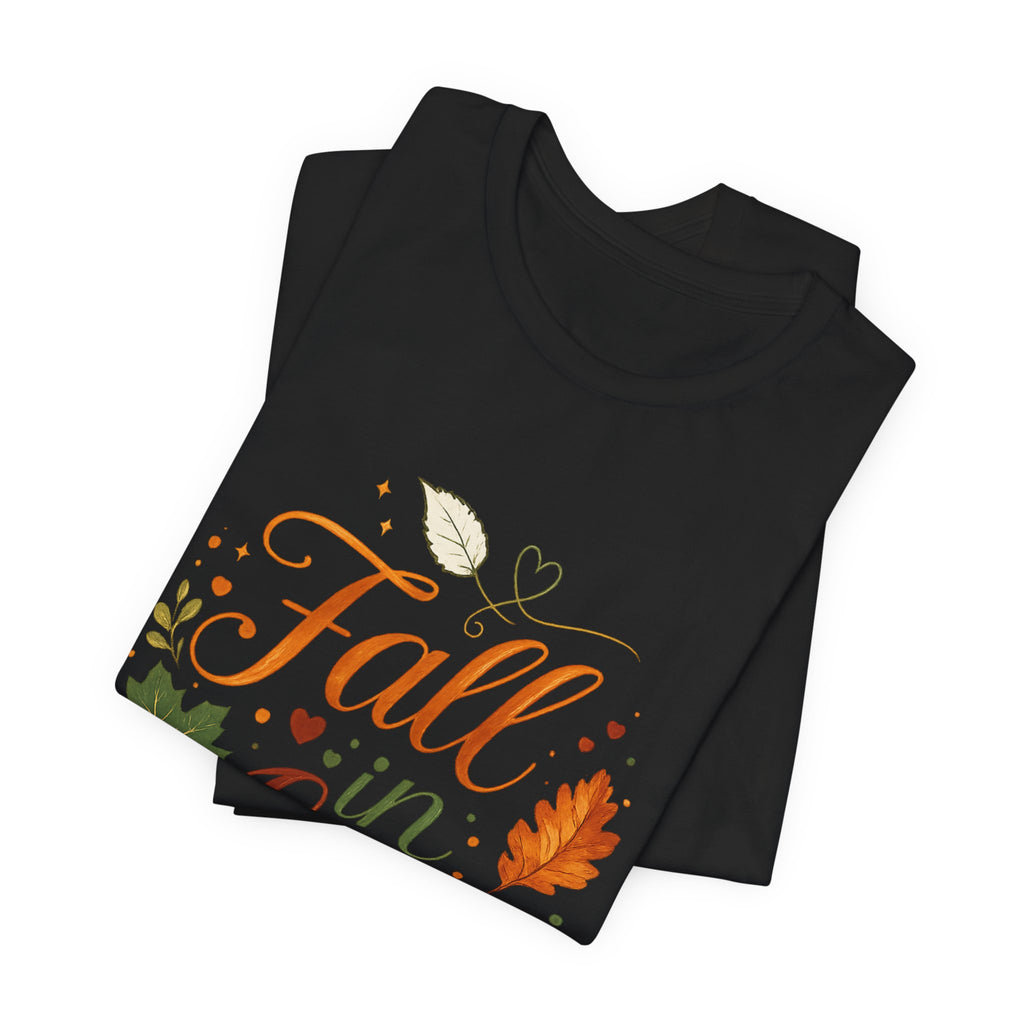Fall in Love Tee — Autumn Pumpkin & Leaves Graphic Shirt