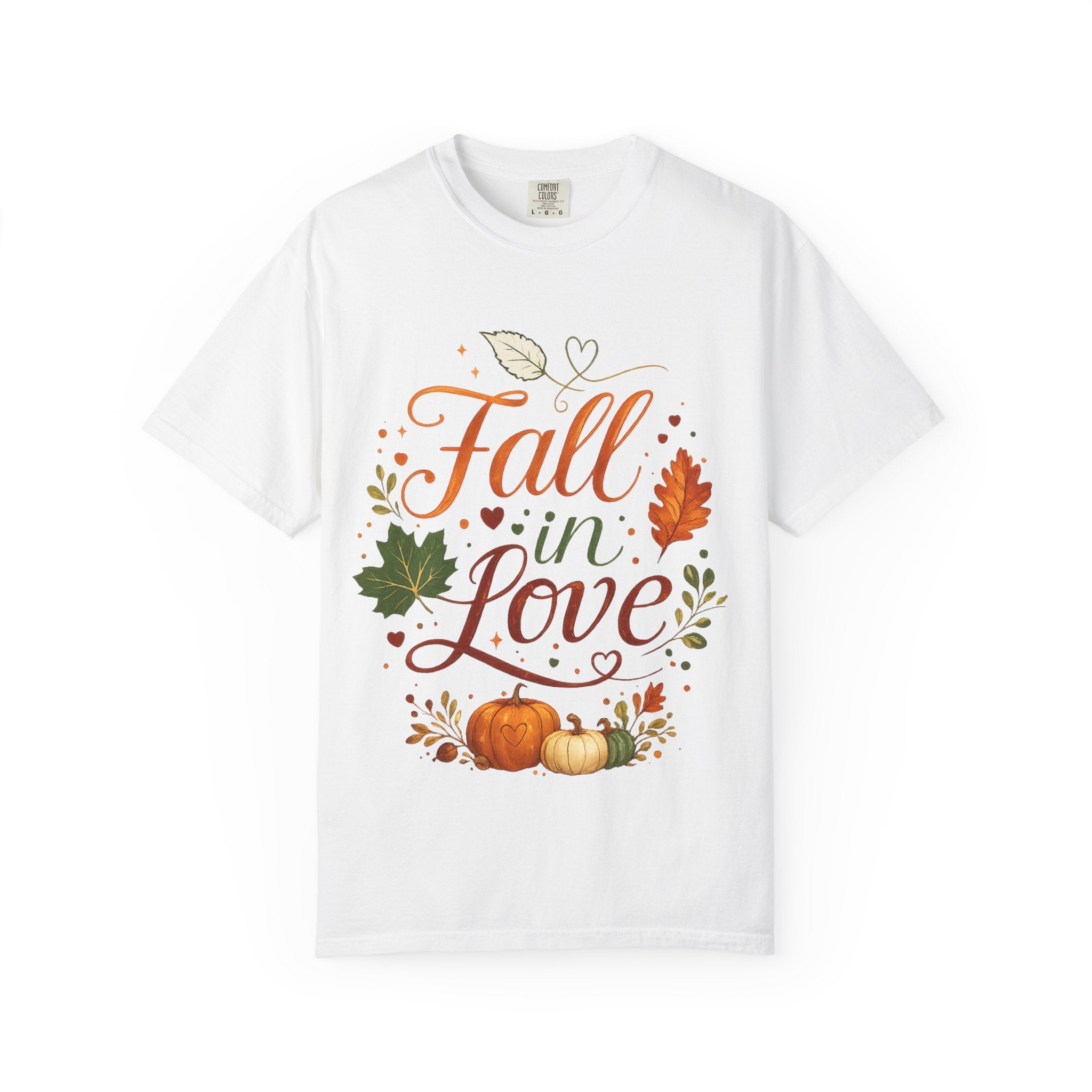 Fall in Love T-Shirt — Autumn Pumpkin & Leaves Graphic Tee