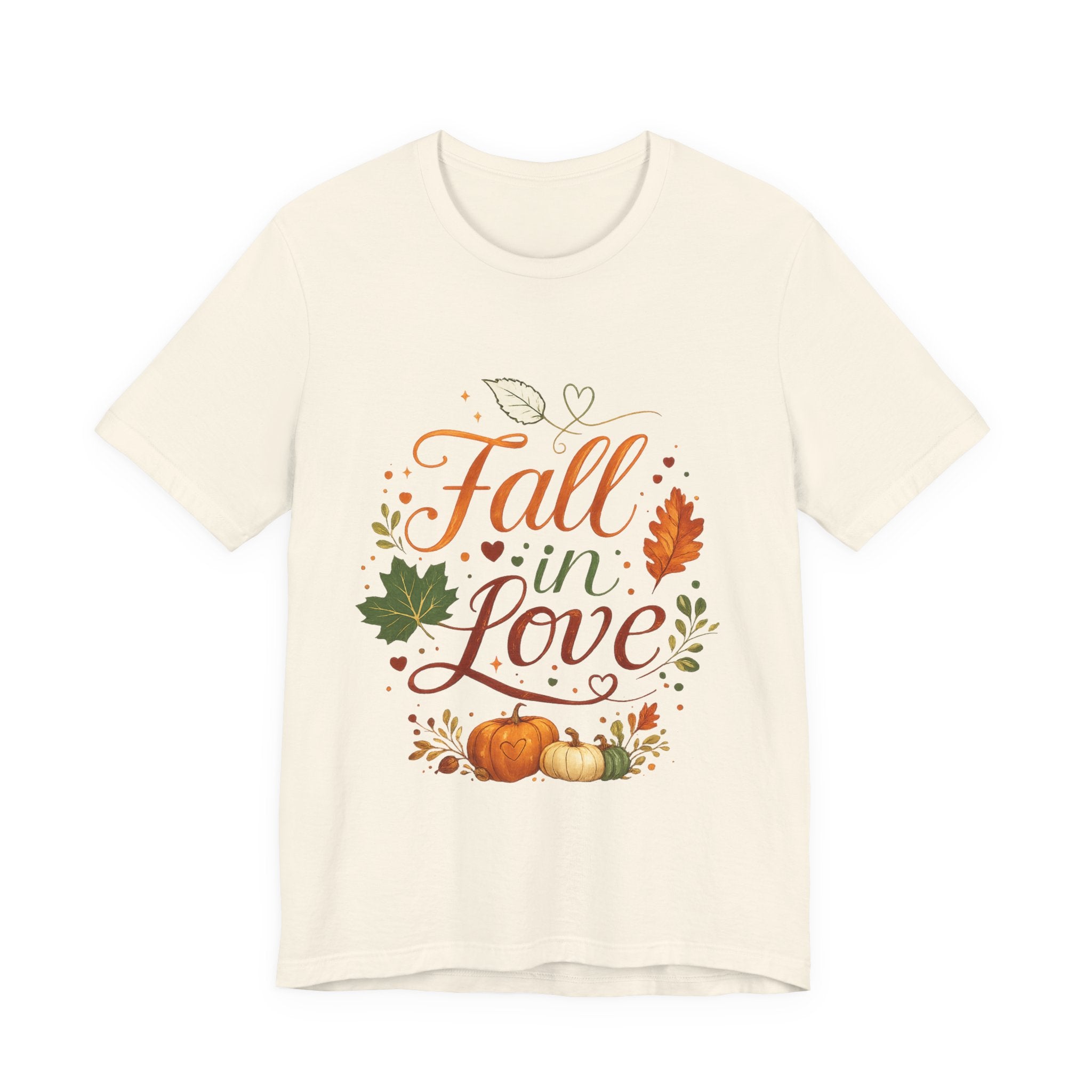 Fall in Love Tee — Autumn Pumpkin & Leaves Graphic Shirt
