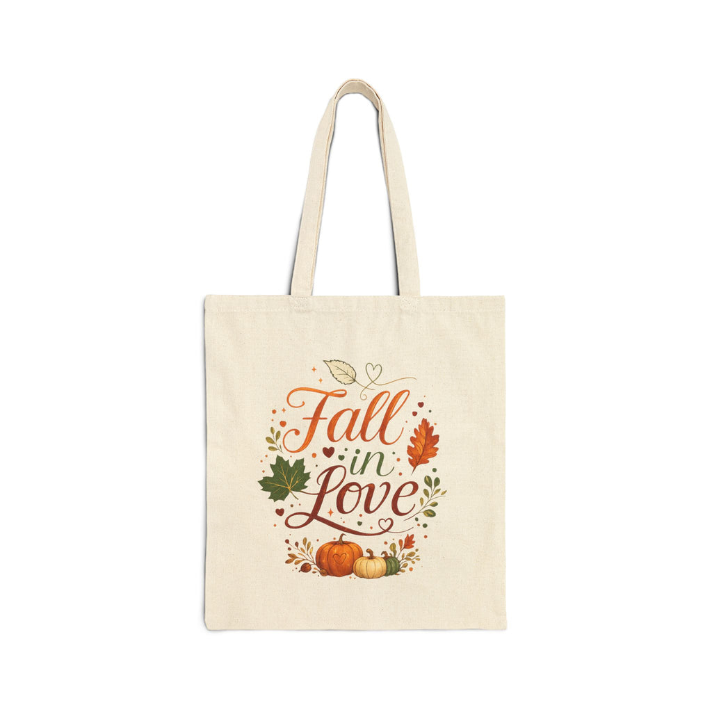 Fall in Love Canvas Tote — Autumn Pumpkin Leaves Grocery & Market Bag