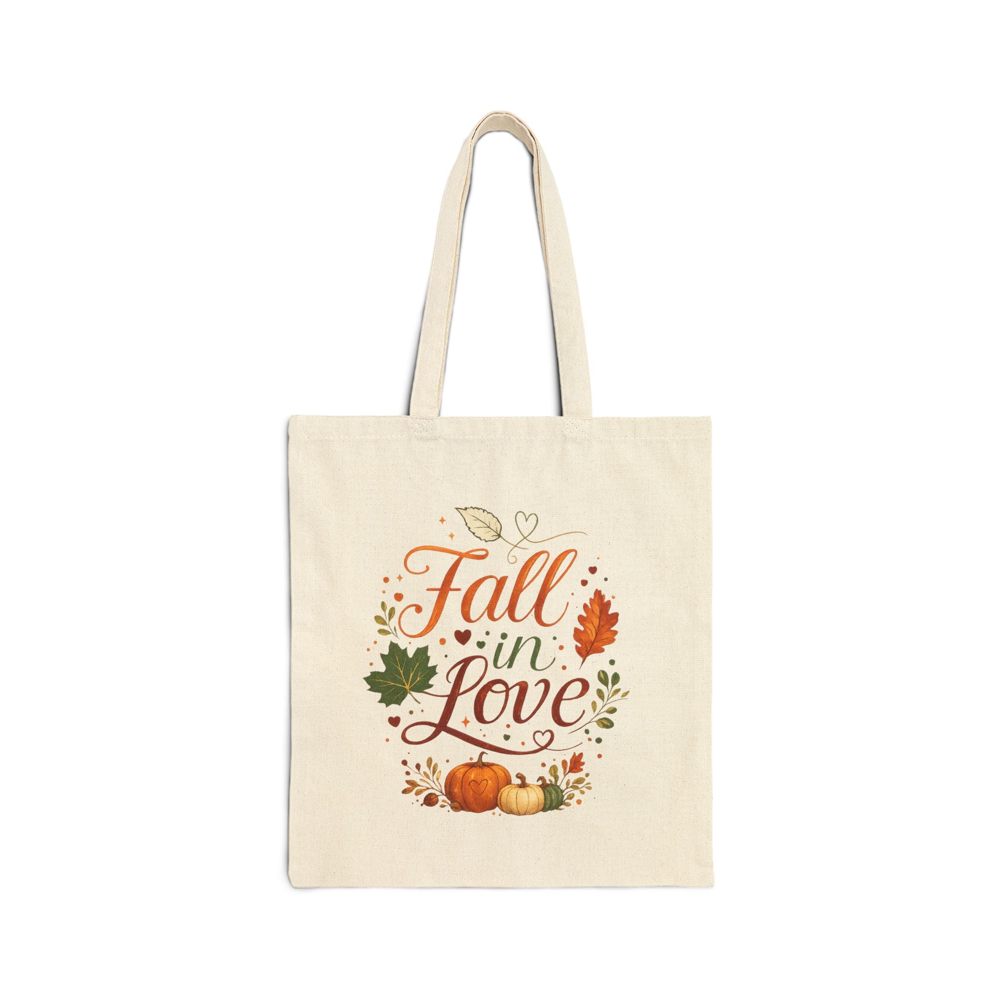 Fall in Love Canvas Tote — Autumn Pumpkin Leaves Grocery & Market Bag