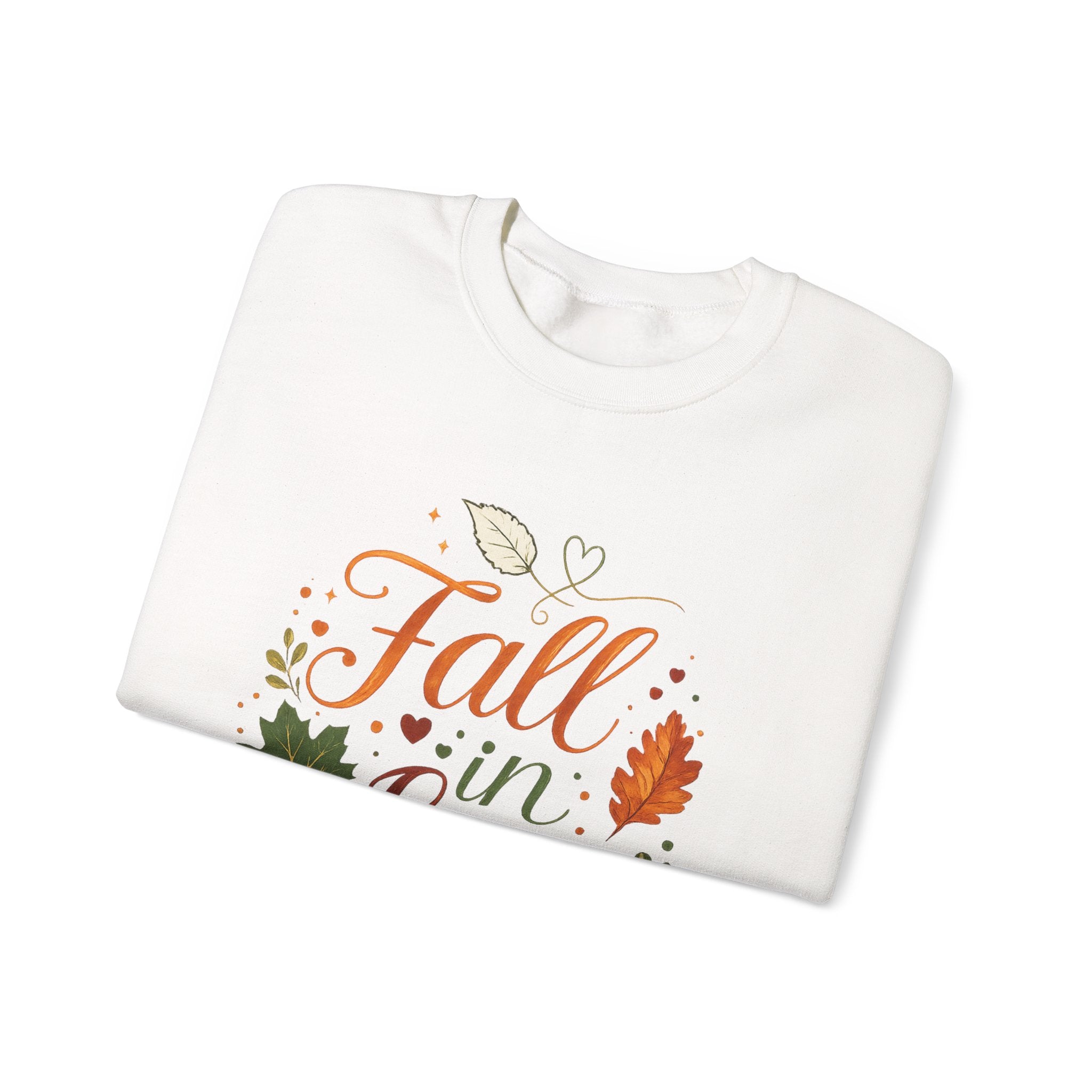 Fall in Love Sweatshirt — Autumn Pumpkin & Leaves Cozy Crewneck