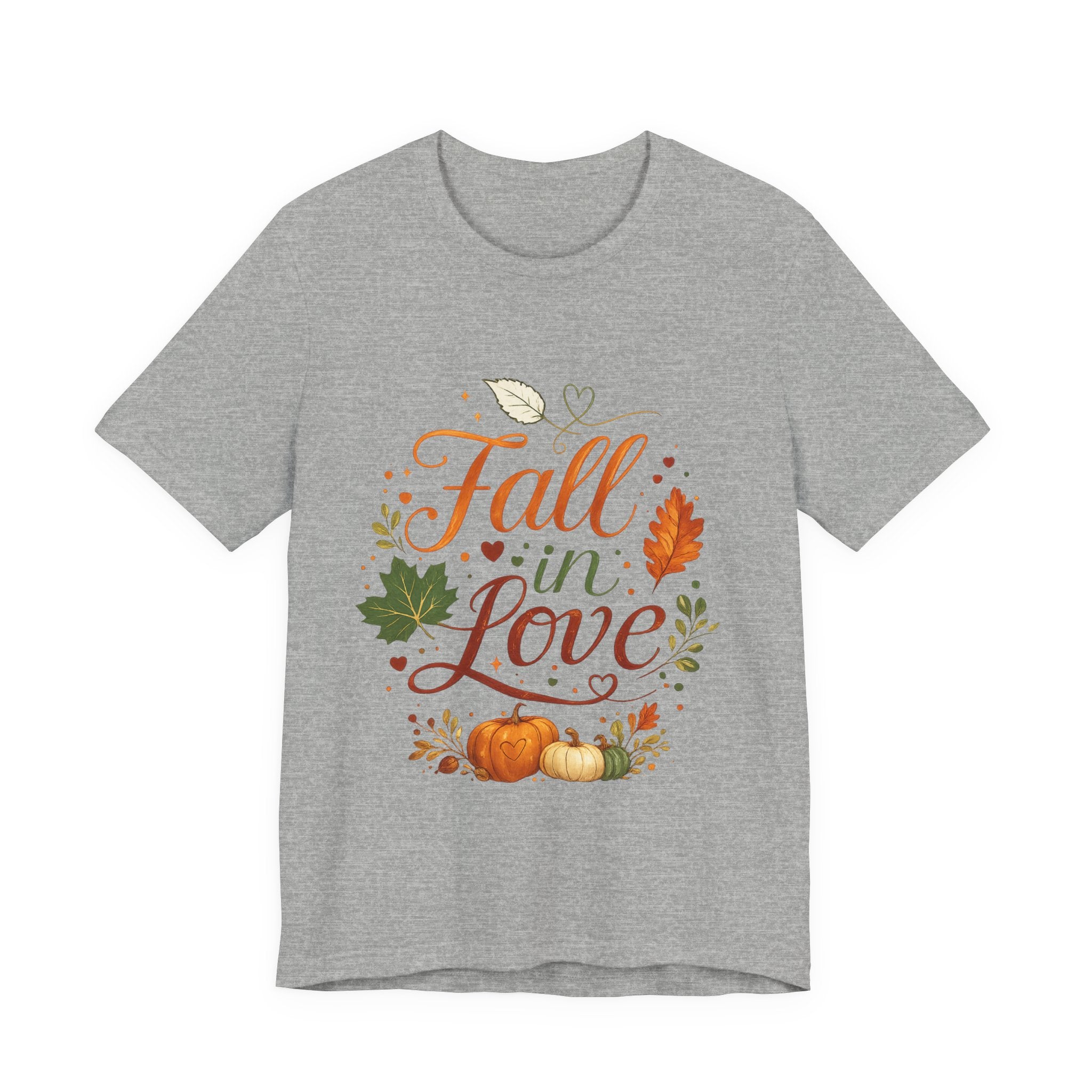 Fall in Love Tee — Autumn Pumpkin & Leaves Graphic Shirt