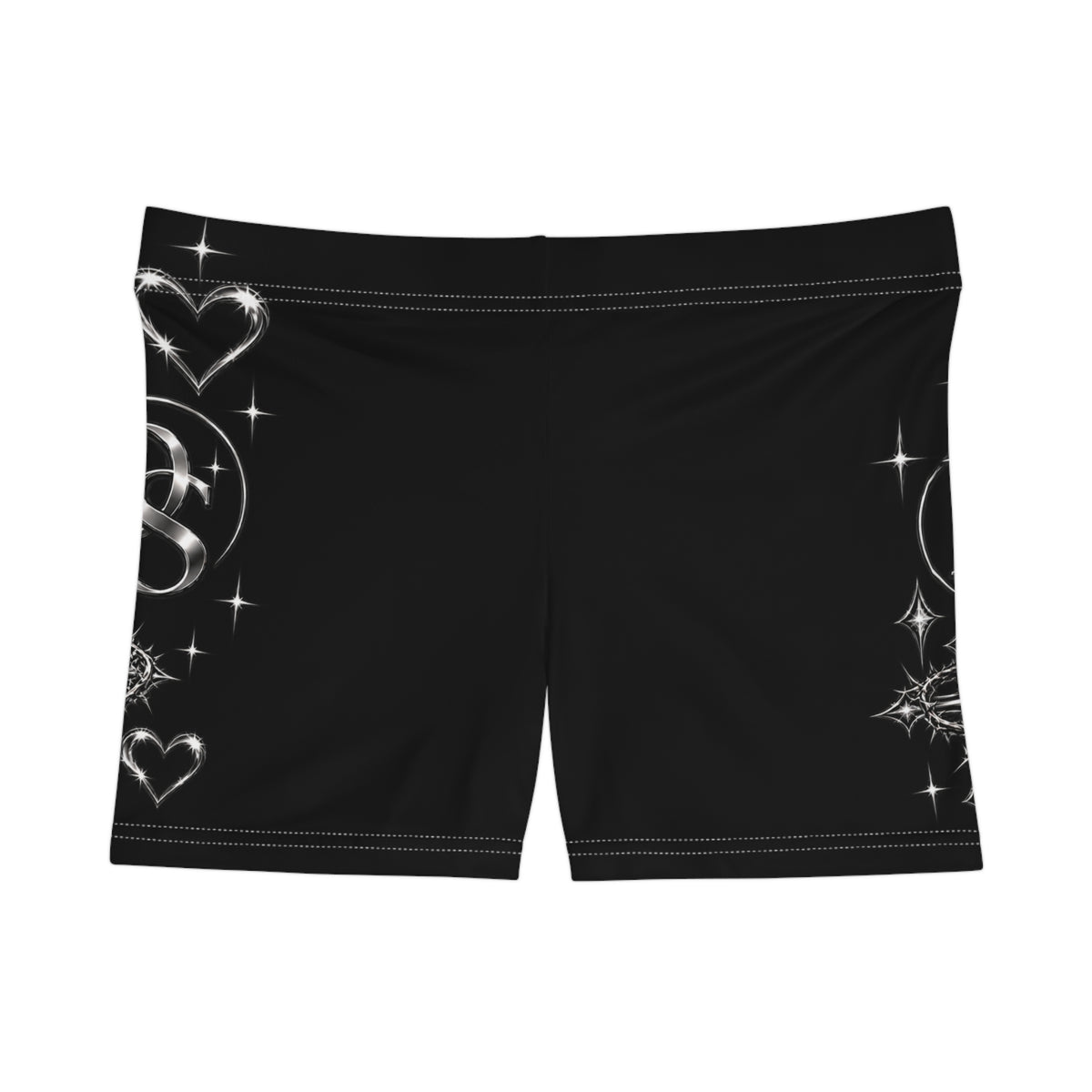 Black Shimmer Heart & Star Women's Athletic Shorts