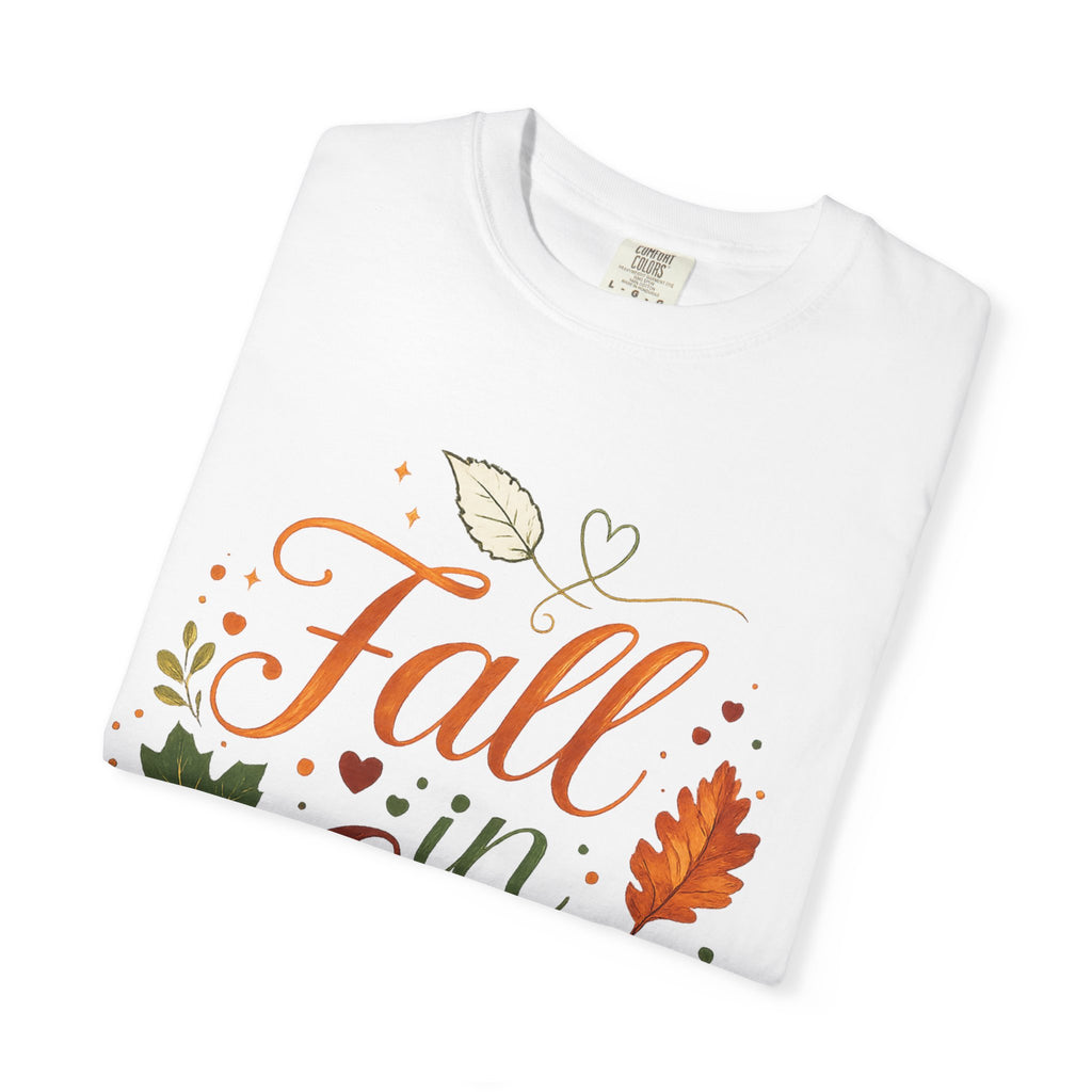 Fall in Love T-Shirt — Autumn Pumpkin & Leaves Graphic Tee
