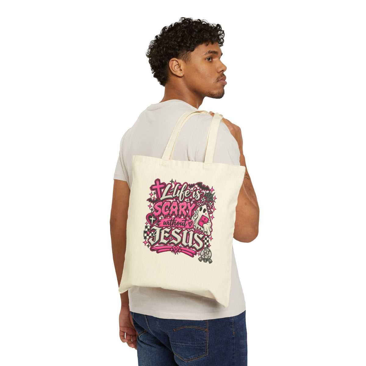 Life’s Scary Without Jesus Christian Canvas Tote Bag