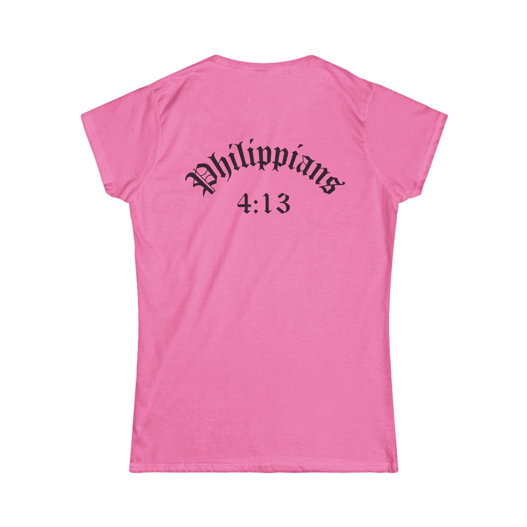 Women’s Softstyle "Strengthens Me" Philippians 4:13 Inspirational T-Shirt – Azalea Pink, Baby Blue, or Black