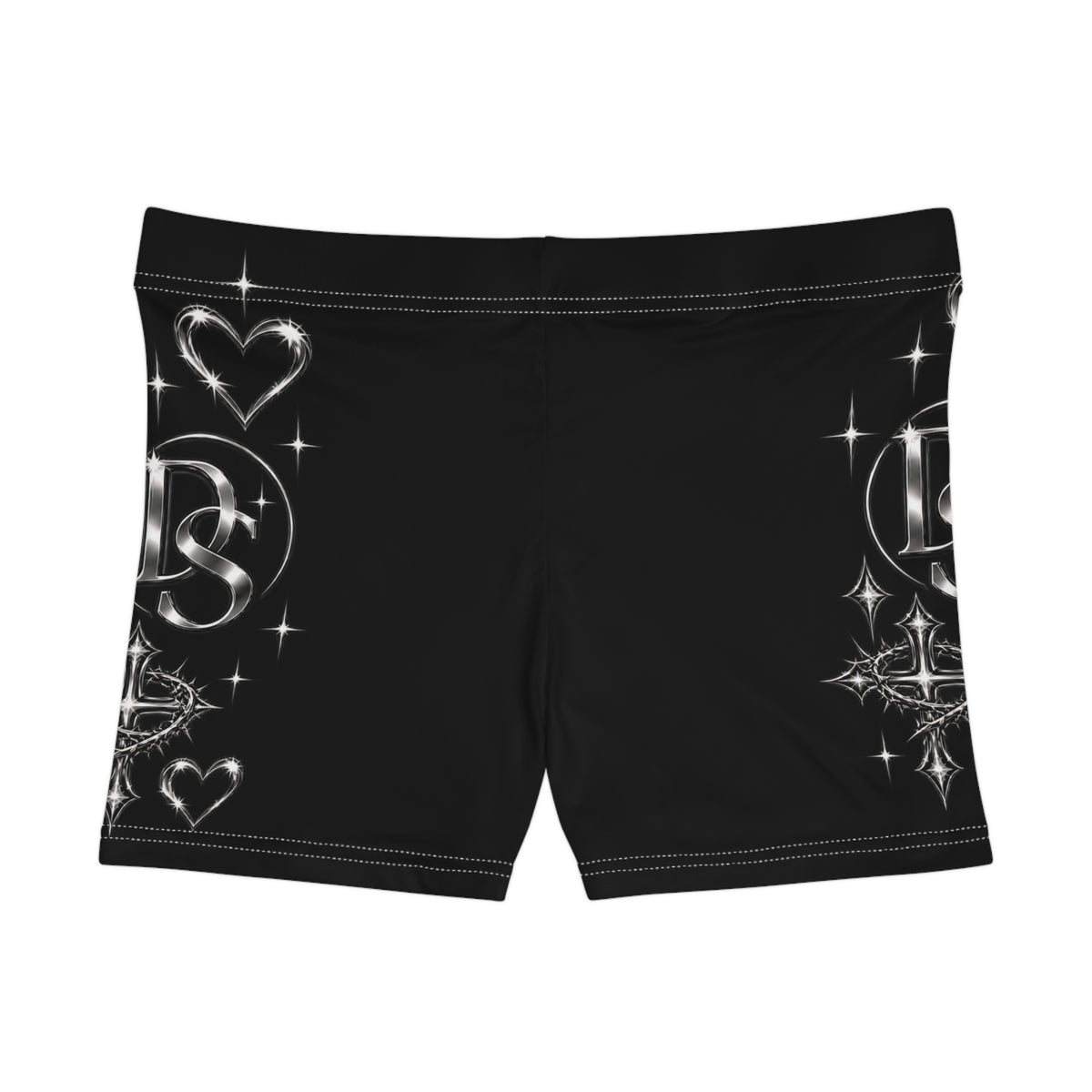 Black Shimmer Heart & Star Women's Athletic Shorts