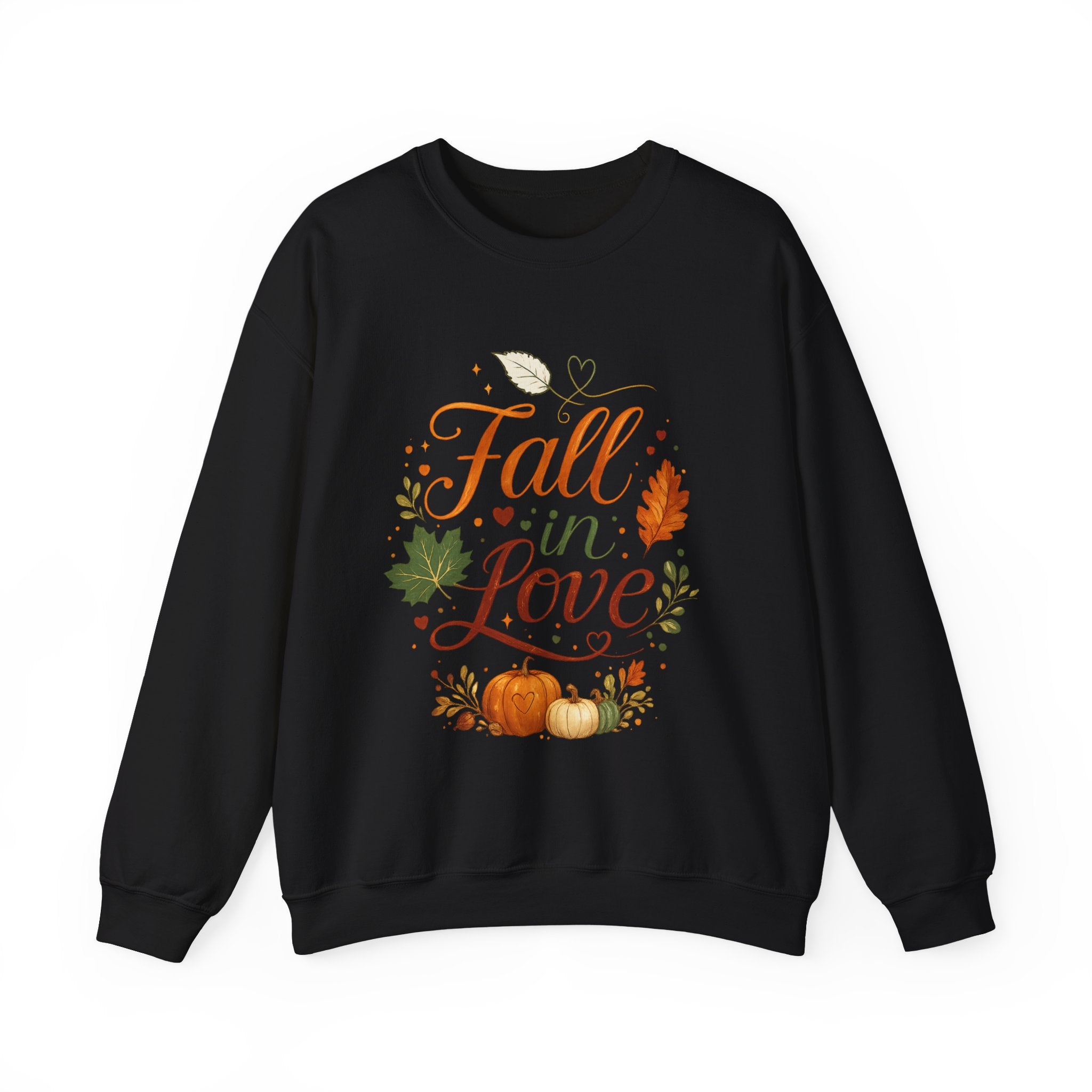 Fall in Love Sweatshirt — Autumn Pumpkin & Leaves Cozy Crewneck