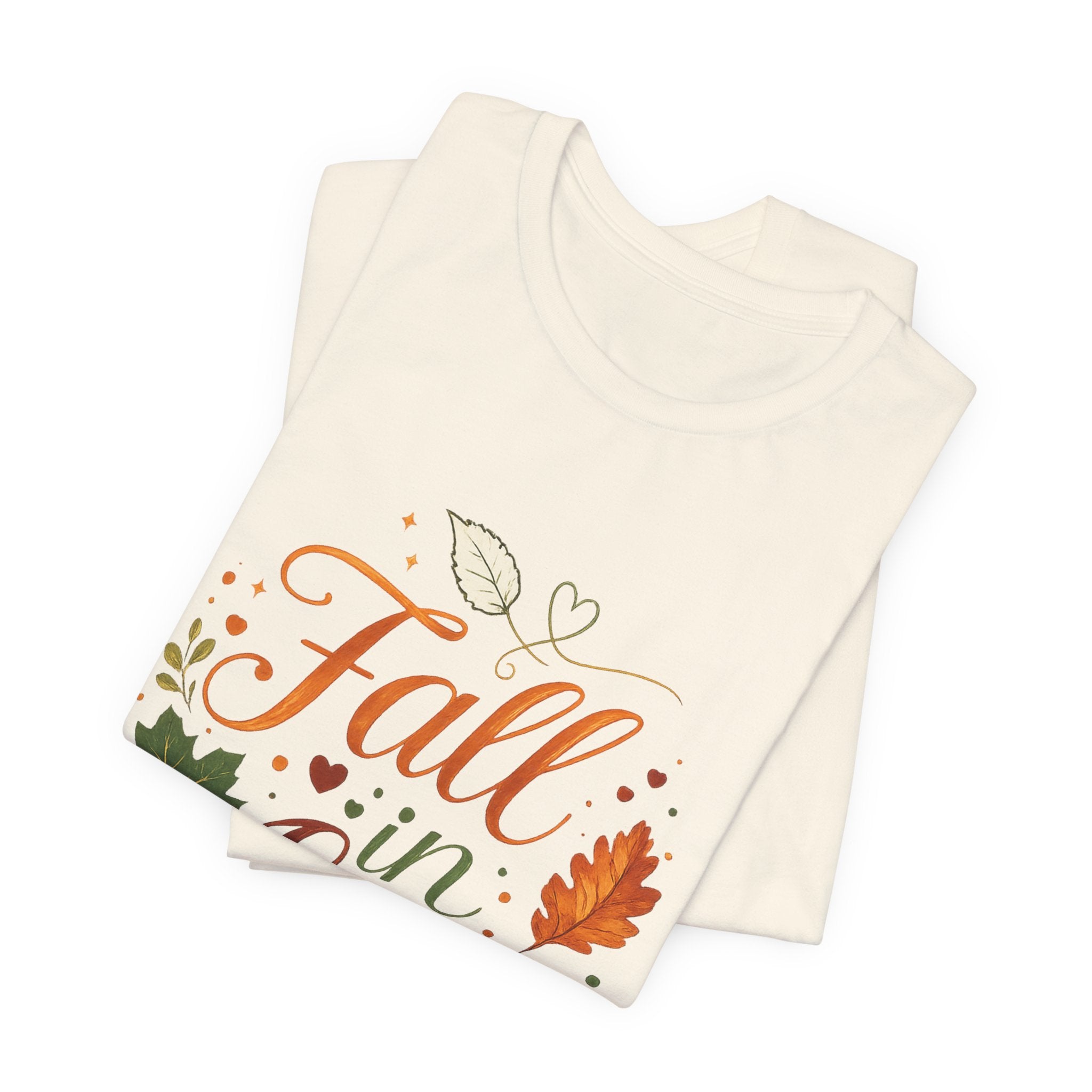 Fall in Love Tee — Autumn Pumpkin & Leaves Graphic Shirt