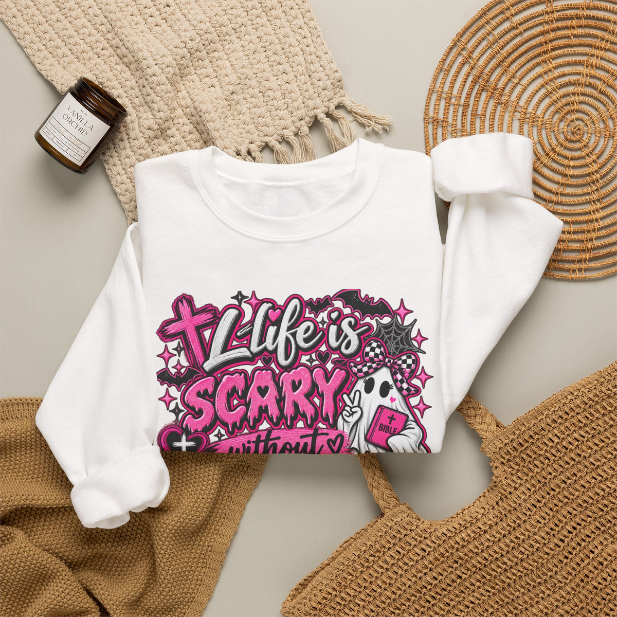Life Is Scary Without Jesus Christian Crewneck Sweatshirt