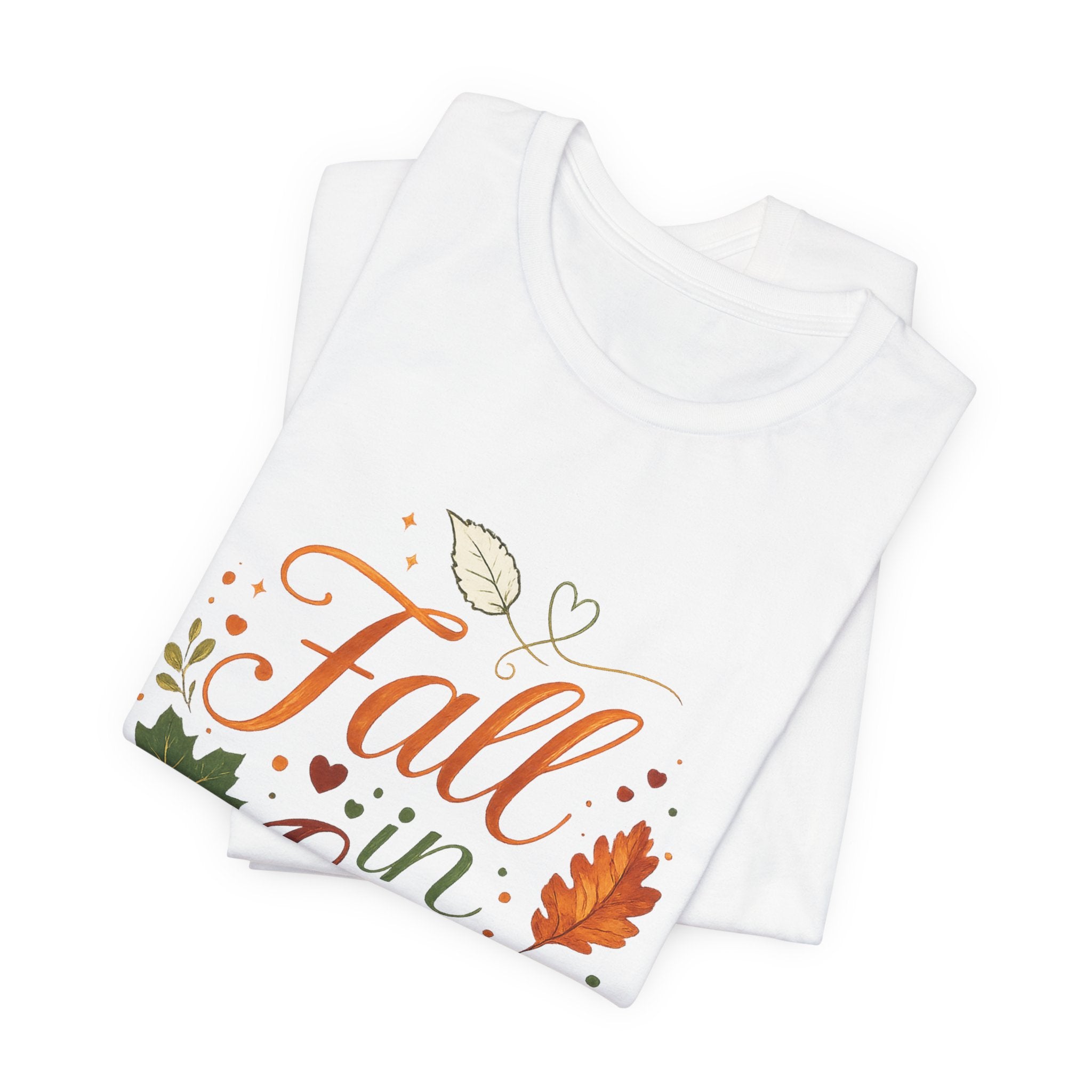 Fall in Love Tee — Autumn Pumpkin & Leaves Graphic Shirt