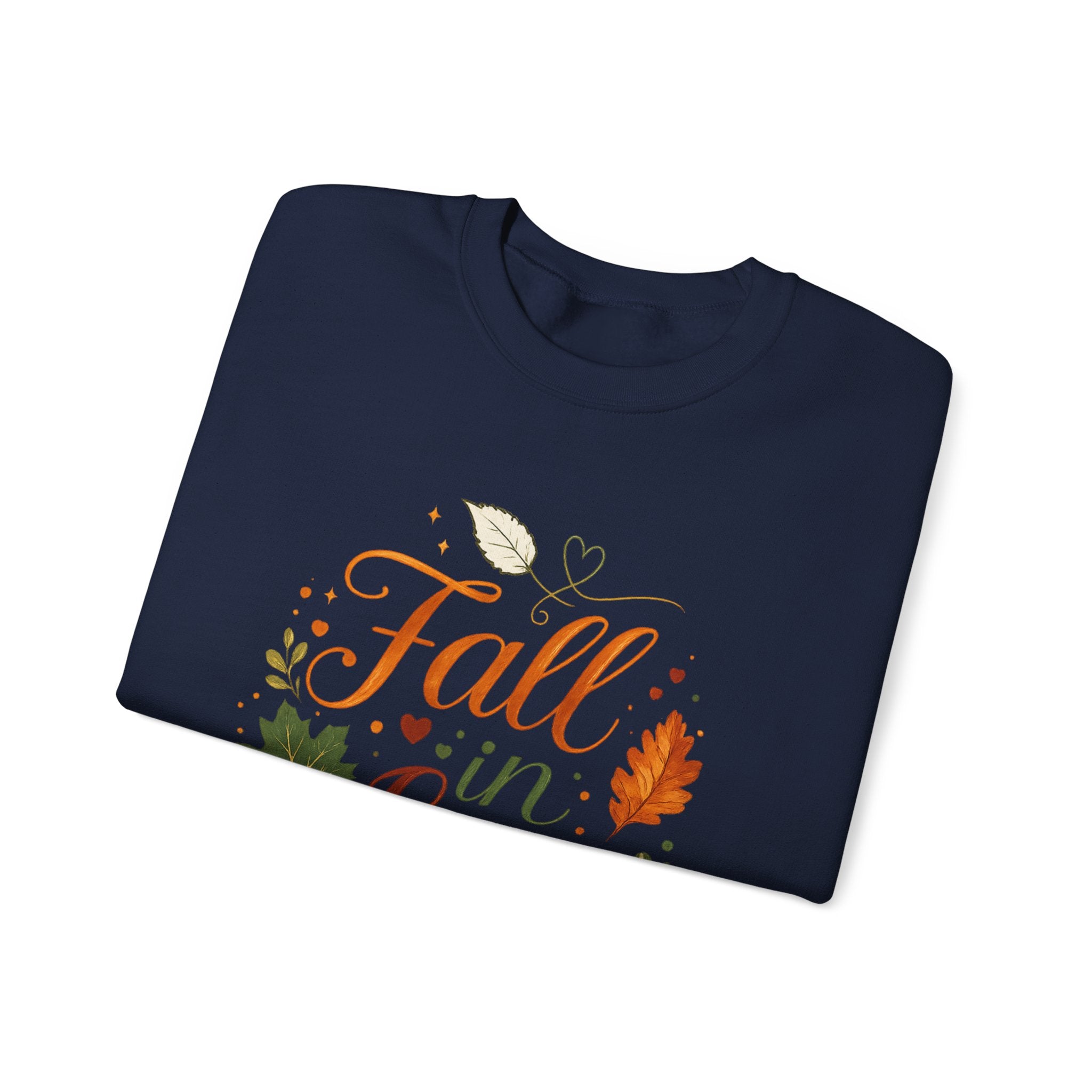 Fall in Love Sweatshirt — Autumn Pumpkin & Leaves Cozy Crewneck