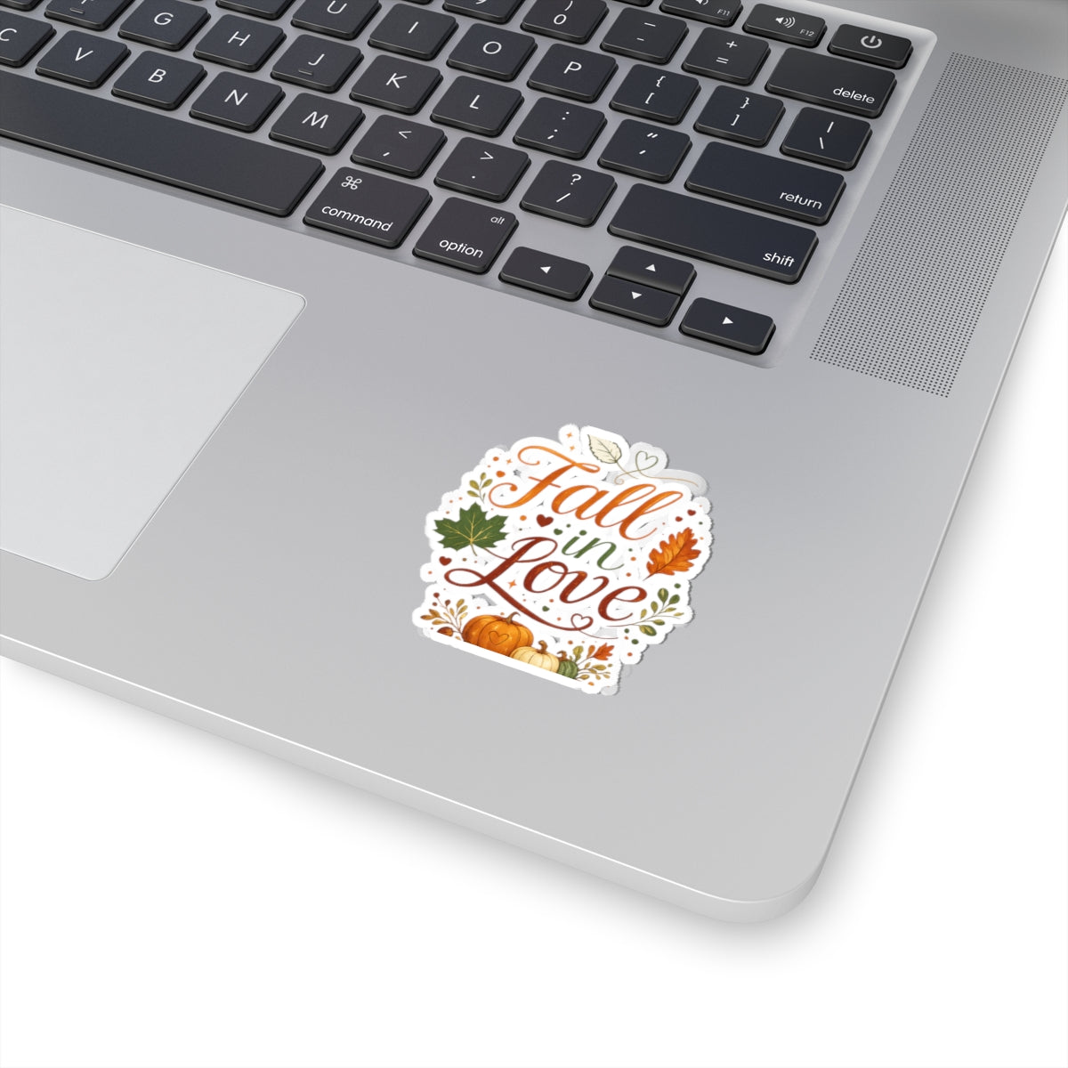 Fall in Love Autumn Sticker — Pumpkin & Leaf Kiss-Cut Decal