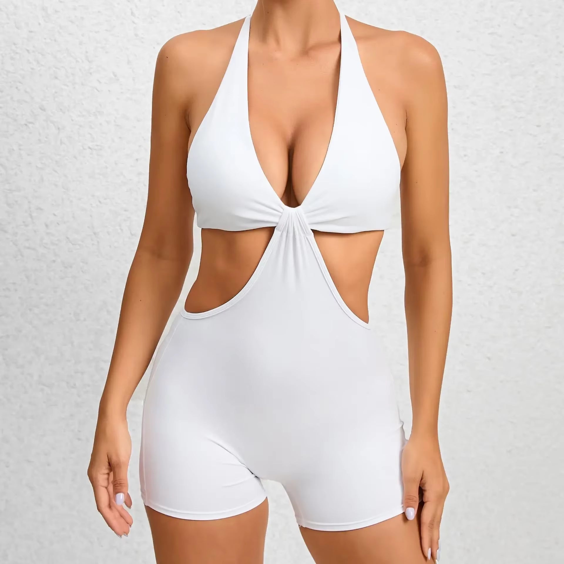 Sexy Backless Scrunch Sporty Short Jumpsuit Raises Butt Playsuit Women Romper Gym One Piece Yoga Set White Red Fitness Overalls