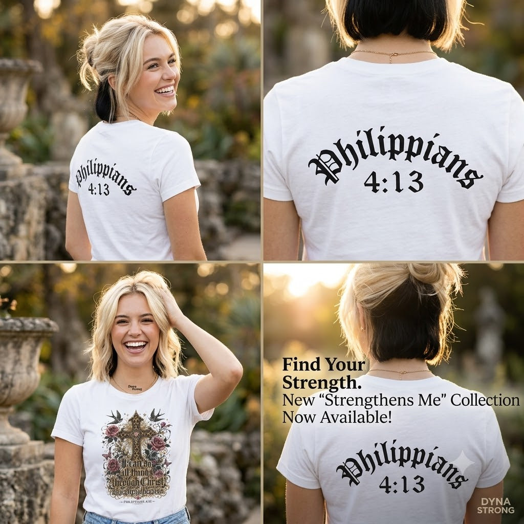 Women’s Softstyle "Strengthens Me" Philippians 4:13 Inspirational T-Shirt – Azalea Pink, Baby Blue, or Black