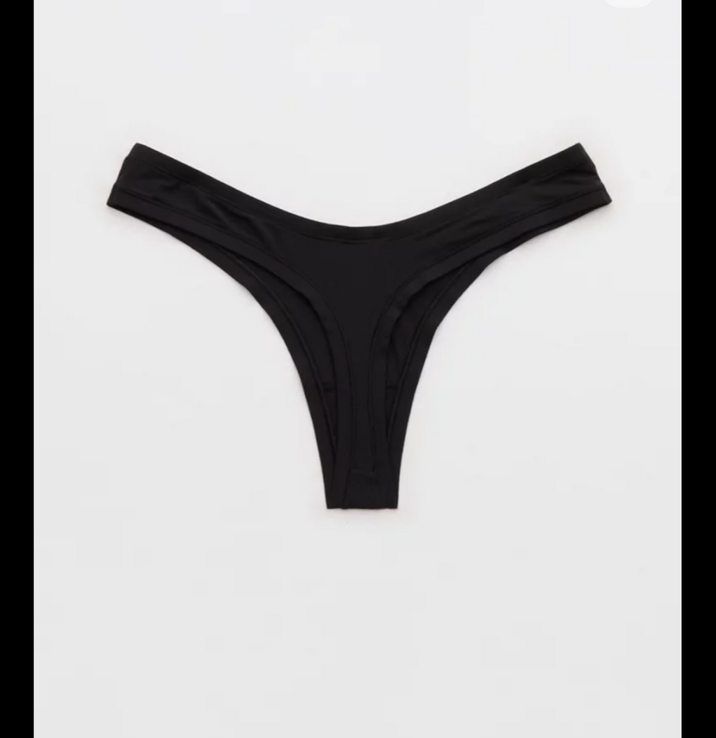 Women's Black Cotton Thong - No Show Low Rise Underwear