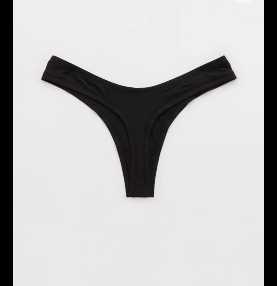 Women's Black Cotton Thong - No Show Low Rise Underwear